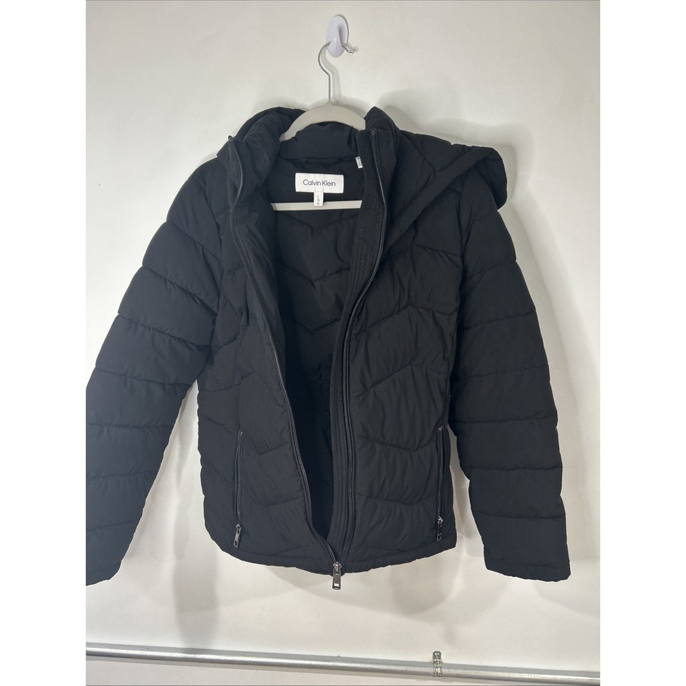 Calvin Klein Sorona Aura Black Hooded Puffer Jacket Mid-Length Women's Size‎ Leg